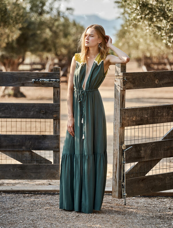 Celia Dragouni Green Field long dress