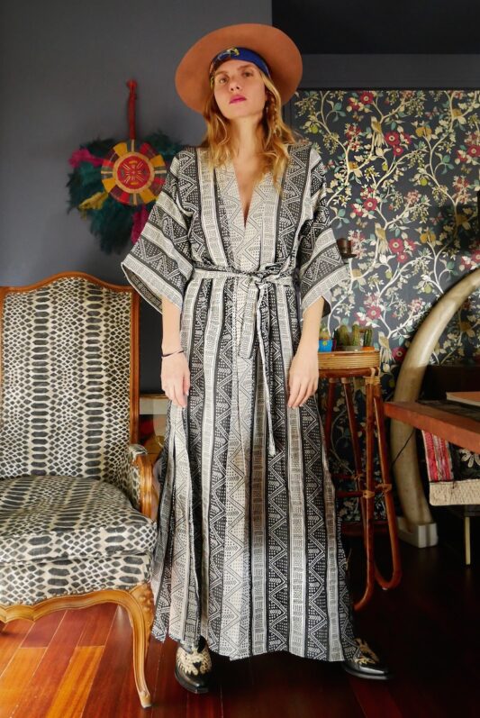 Celia Dragouni Afro Vibes Grey Kimono Robe