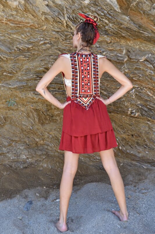 Celia Dragouni The Ethnic Red Tassel Mini Dress
