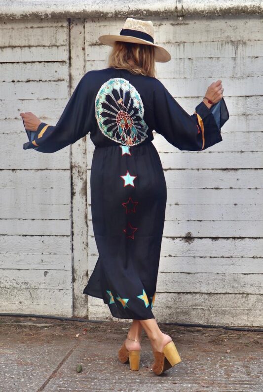 Celia Dragouni The Black Peacock Kimono Dress