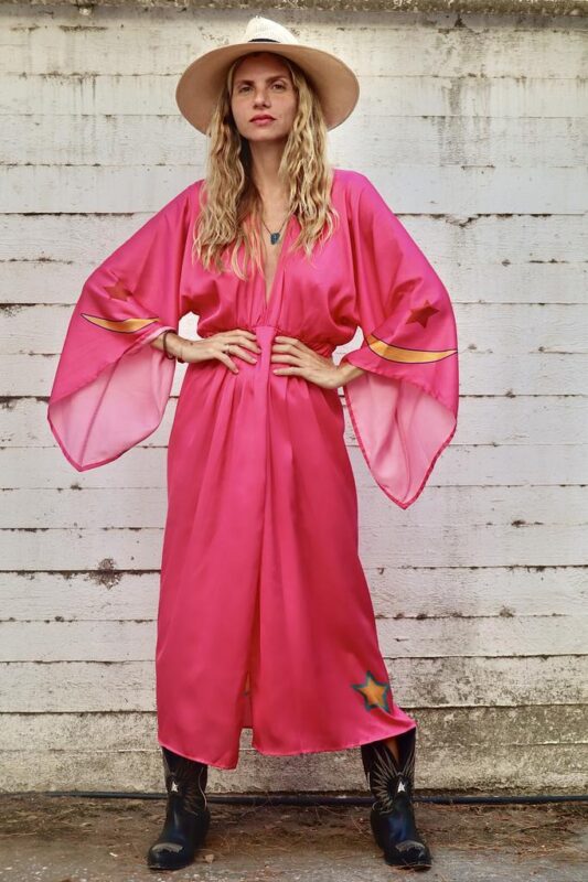 Celia Dragouni Pink Peacock Kimono Dress